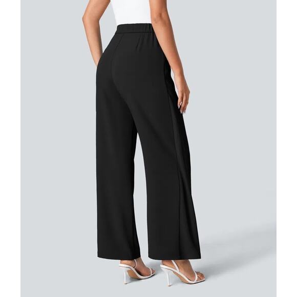 Halara High Waisted Tie Side Invisible Zipper Wide Leg Work Pants sz MP career - Picture 2 of 10